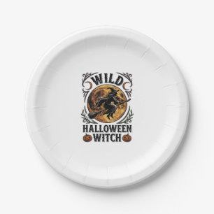 Halloween Witch Shirt Vintage Broom Moon Graphic_1 Paper Plate
