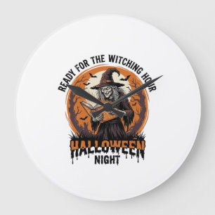 Halloween Witch Shirt Vintage Spellbook Reading De Large Clock