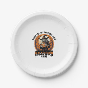 Halloween Witch Shirt Vintage Spellbook Reading De Paper Plate