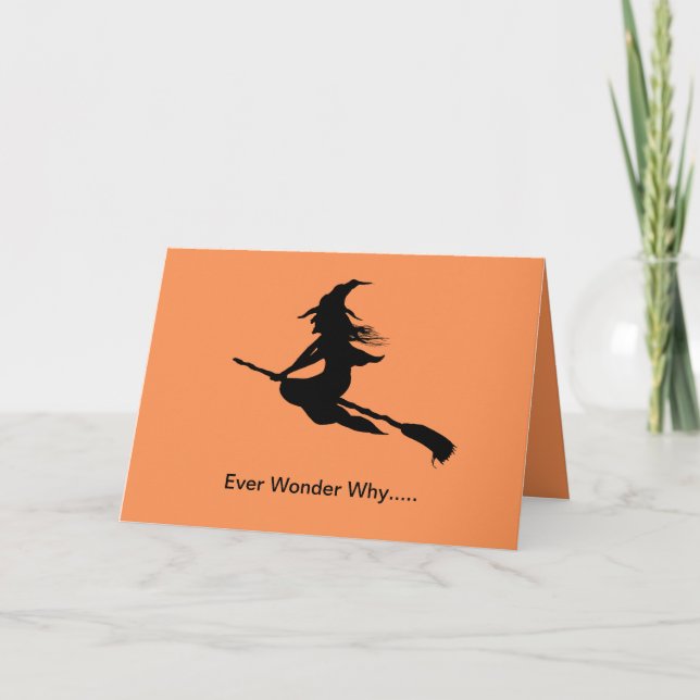 Halloween  Witch Silhouette Broom Riding Card (Front)