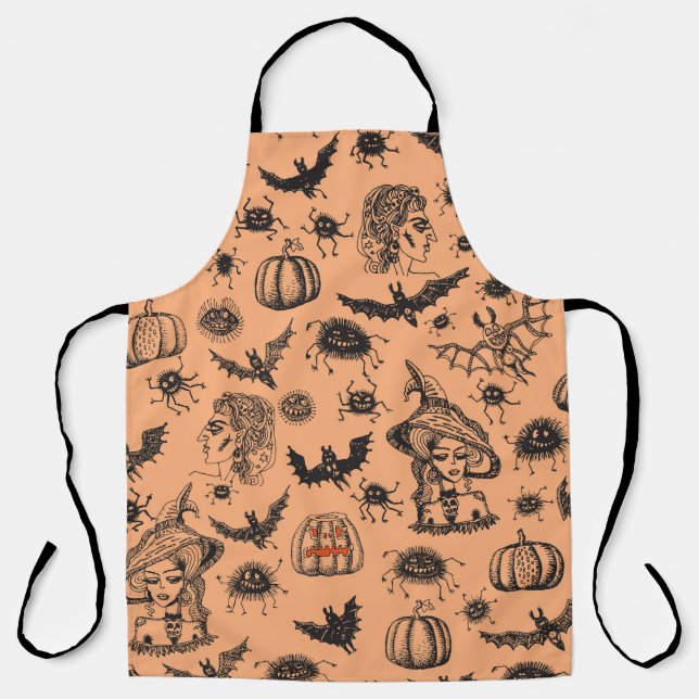 Halloween Witch Silhouette: Cartoon Pattern. Apron (Front)