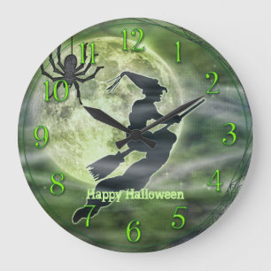 Halloween Witch Silhouette with Spider Large Clock