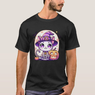 Halloween Witch Skeleton Cat Kitten Cute Animal Gi T-Shirt