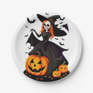 Halloween witch skull paper plate