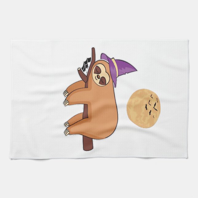 Halloween Witch Sloth Oversized T-Shirt Tea Towel (Horizontal)