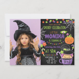 Halloween Witch Spooky Photo Kids Birthday Invitation