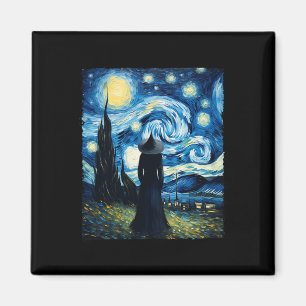 Halloween Witch Starry Night Van Gogh Aesthetic Pa Magnet