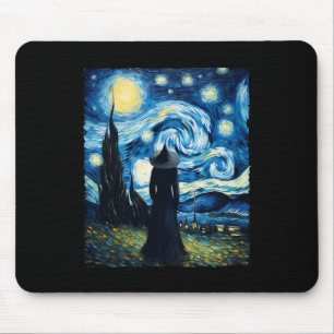 Halloween Witch Starry Night Van Gogh Aesthetic Pa Mouse Pad
