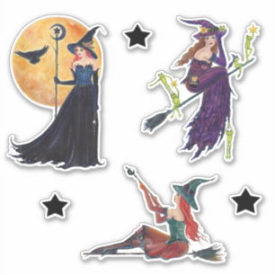 Halloween witch stickers fogs stars Renee Lavoie