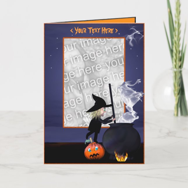 Halloween Witch Stirring Cauldron (photo frame) Card (Front)