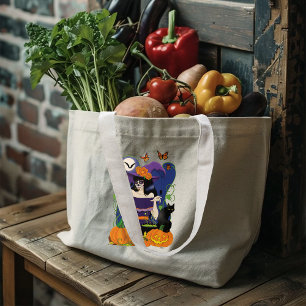 Halloween Witch Sugar Skull Large Tote Bag