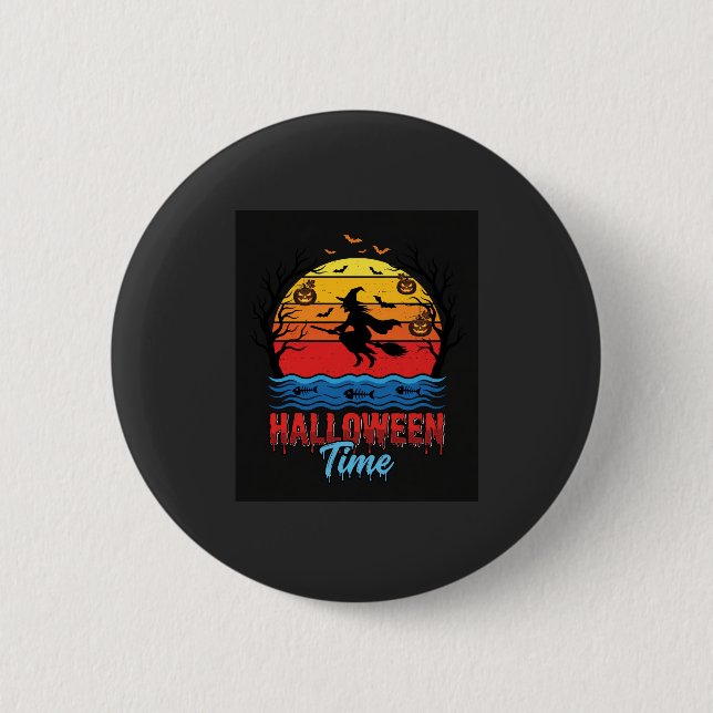 Halloween Witch Sunset Vector 6 Cm Round Badge (Front)