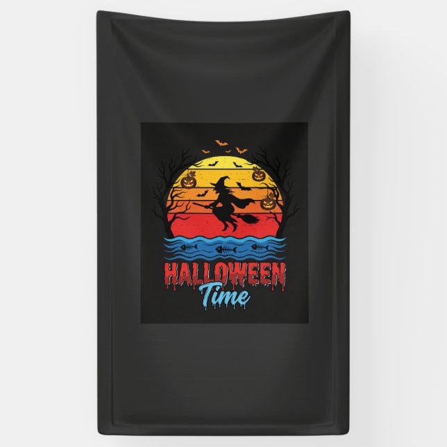 Halloween Witch Sunset Vector Banner (Vertical)
