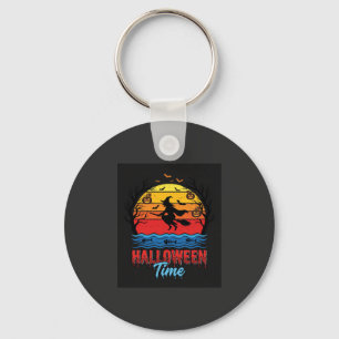 Halloween Witch Sunset Vector Key Ring