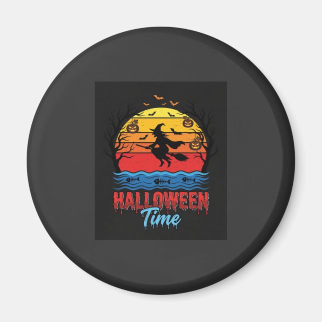 Halloween Witch Sunset Vector Magnet (Front)