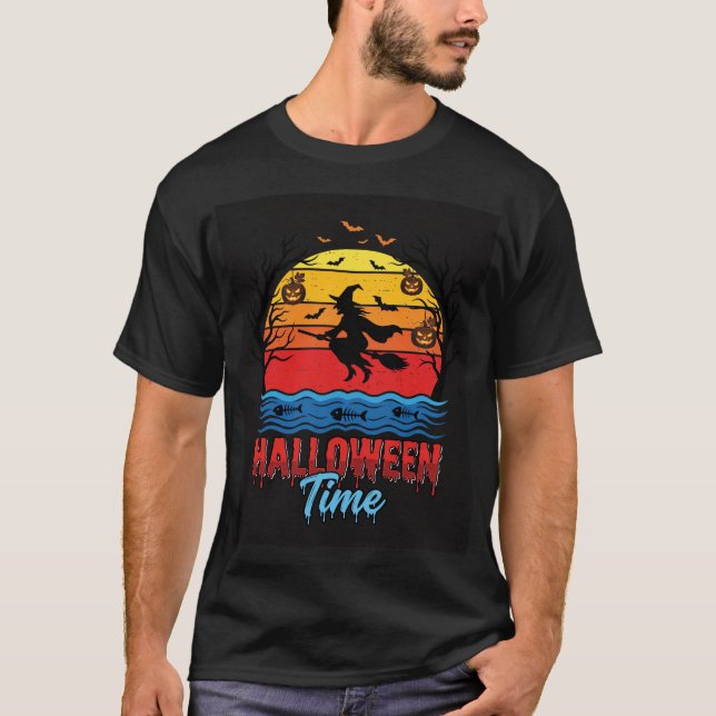 Halloween Witch Sunset Vector T-Shirt (Front)