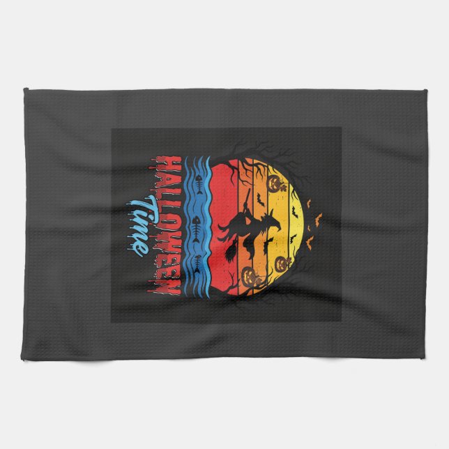Halloween Witch Sunset Vector Tea Towel (Horizontal)