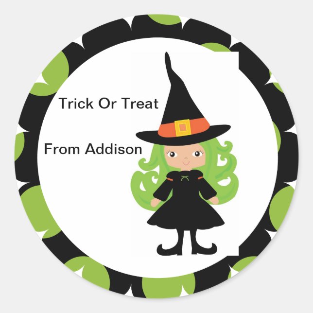 Halloween Witch Treat Bag Sticker Personalised (Front)