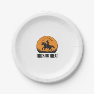 Halloween Witch Trick Or Treat Vintage Moon_1 Paper Plate