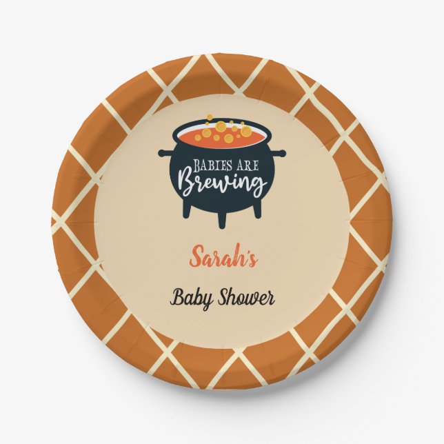Halloween Witch Twins Baby Shower, Custom name Paper Plate (Front)
