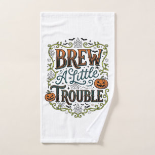 Halloween Witch Typography Brew A Little Trouble_1 Hand Towel