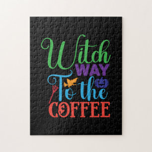 Halloween Witch Way To The Coffee Jigsaw Puzzle