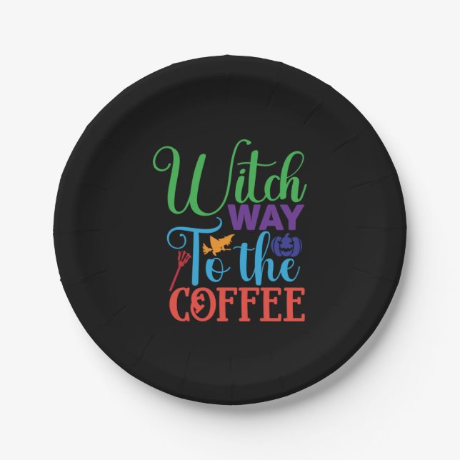 Halloween Witch Way To The Coffee Paper Plate (Front)