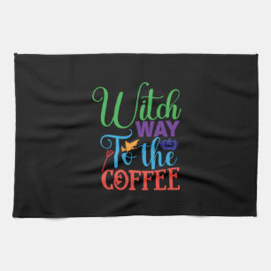 Halloween Witch Way To The Coffee Tea Towel