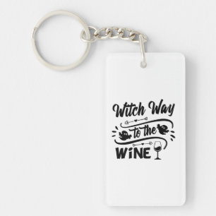 Halloween Witch Way To The Wine Birthday Key Ring