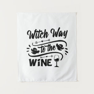 Halloween Witch Way To The Wine Birthday Tapestry