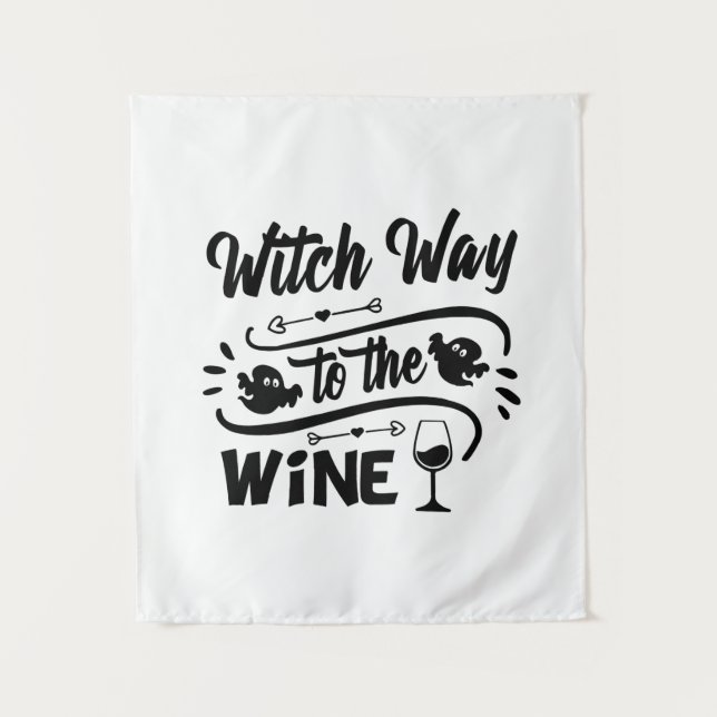 Halloween Witch Way To The Wine Birthday Tapestry (Front)