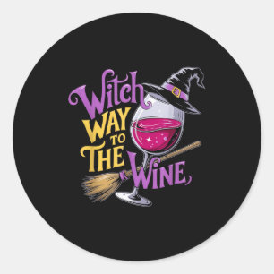 Halloween Witch Way To The Wine Funny Witch Wine L Classic Round Sticker