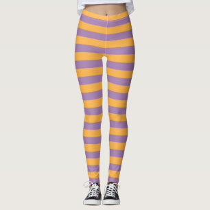 Halloween Witch Whimsical Orange Purple Striped Leggings