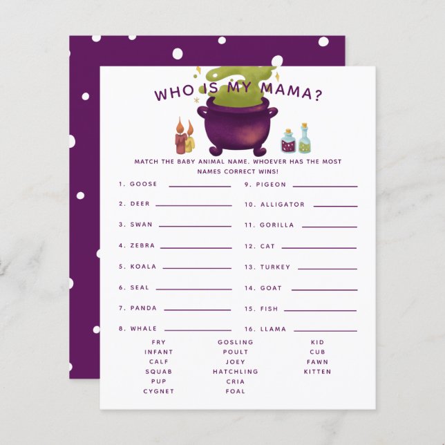 Halloween Witch Who Is My Mama Baby Shower Game (Front/Back)