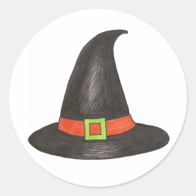 Halloween Witch Witches Black Hat Haunted House Classic Round Sticker (Front)