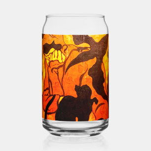 Halloween Witch with a Black Cat Can Glass