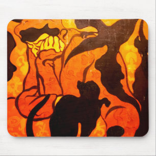 Halloween Witch with a Black Cat Mouse Pad
