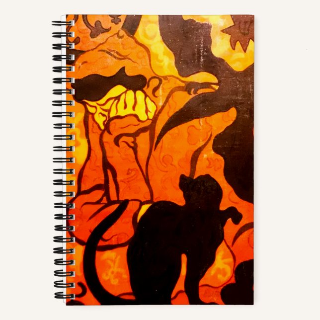 Halloween Witch with a Black Cat Notebook (Front)
