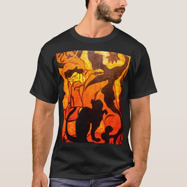 Halloween Witch with a Black Cat T-Shirt (Front)