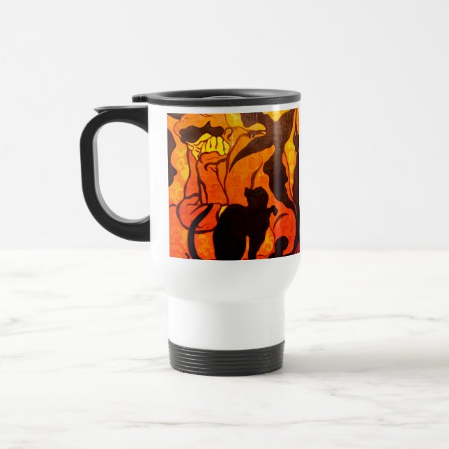 Halloween Witch with a Black Cat Travel Mug (Left)