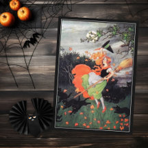 Halloween Witch with Black Cats