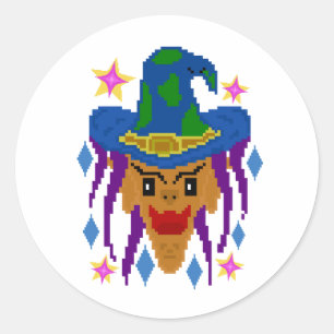  Halloween Witch with Broom – Pixel Art Classic Round Sticker