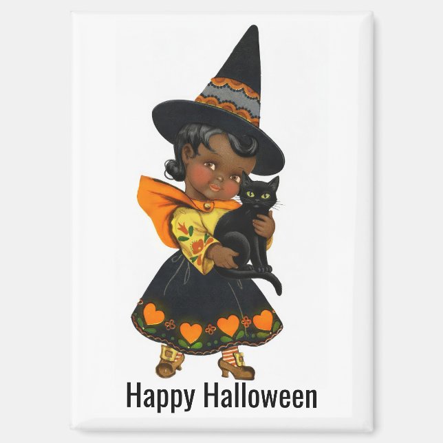 Halloween Witch With Cat Magnet (Front)