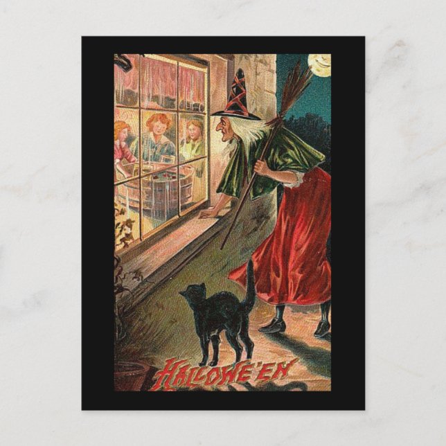 Halloween Witch with Cat Postcard (Front)