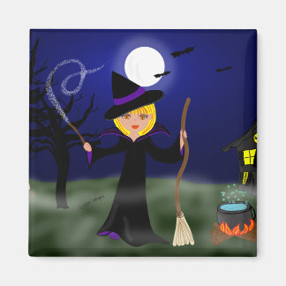 Halloween Witch with Cauldron Magnet
