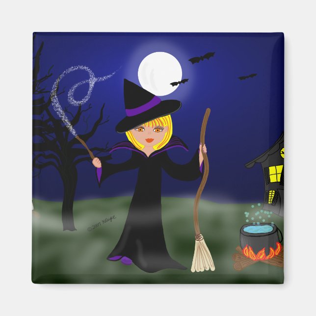 Halloween Witch with Cauldron Magnet (Front)