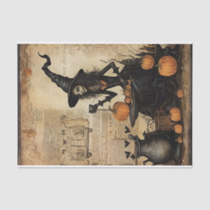 Halloween Witch with Cup in Hand Pumpkin Decoupage Tissue Paper