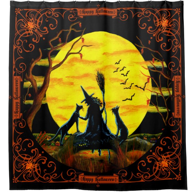 Halloween witch with familiars shower curtain (Front)