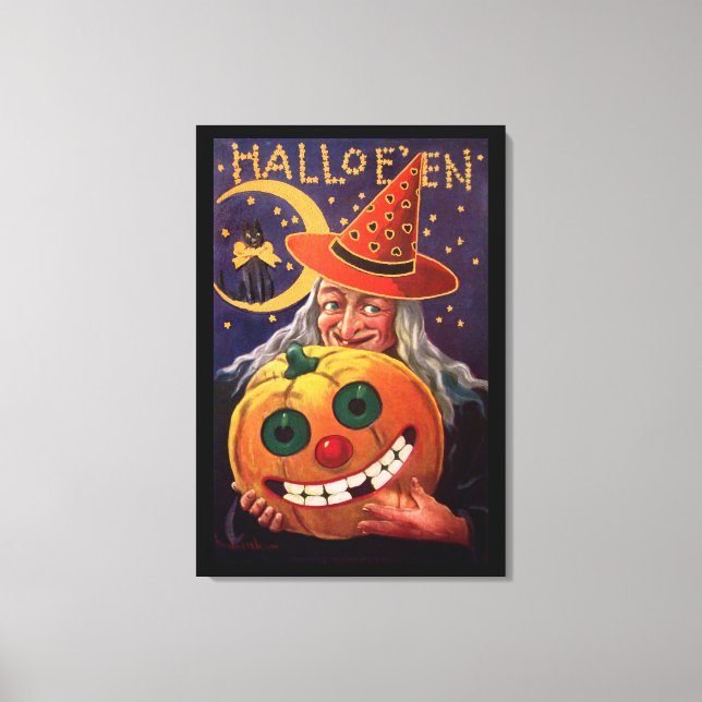 Halloween Witch with Funny Pumpkin Canvas Print (Front)