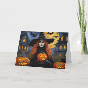 Halloween Witch with Jack O'Lantern Illustration Holiday Card